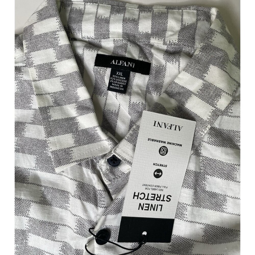 Alfani Mens  Linen Blend Short Sleeve Button Down Shirt Gray Geometric XXL NWT - Picture 3 of 5